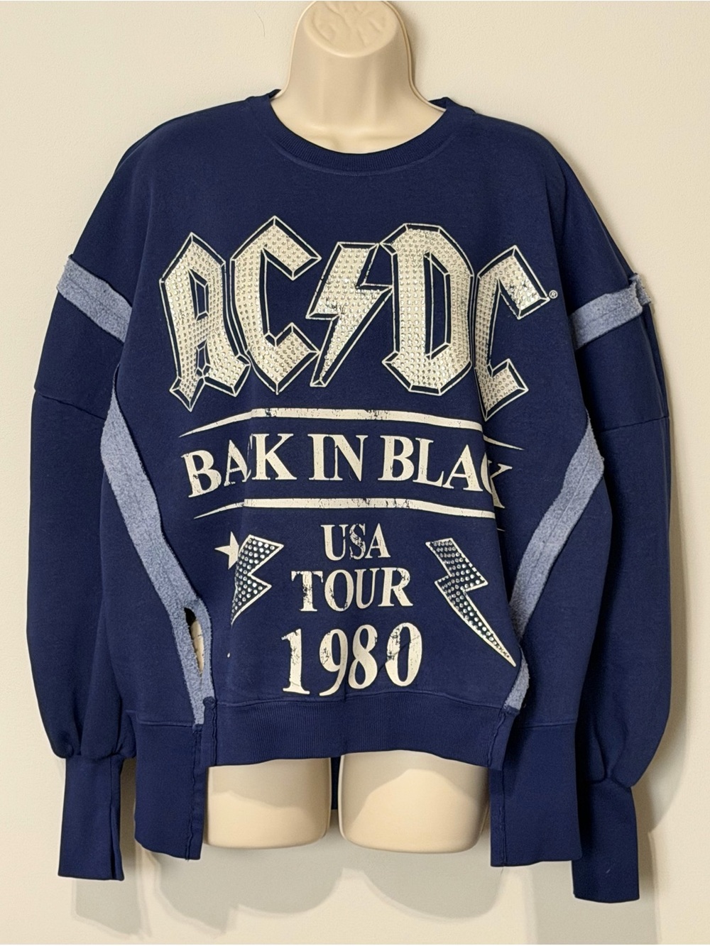 AC/DC Navy Graphic Crewneck Sweatshirt with Light Blue Accents